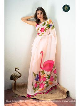 Ethnic Elements - Women Off White Mul Cotton Saree Without Blouse