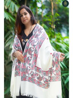 Ethnic Elements - Women Off White Wool Floral Dupatta