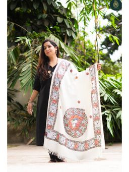 Ethnic Elements - Women Off White Wool Printed Dupatta