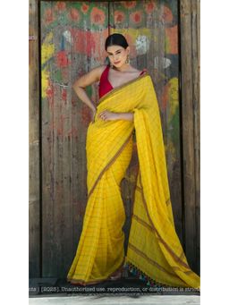 Ethnic Elements - Women Yellow Mul Cotton Saree Without Blouse