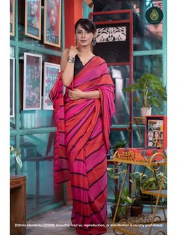 Ethnic Elements - Women Pink Mul Cotton Saree Without Blouse