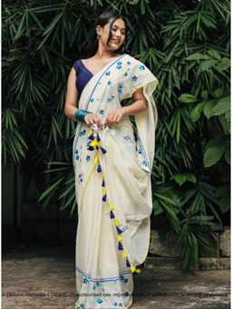 Ethnic Elements - Women Ivory Mul Cotton Saree Without Blouse