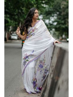 Ethnic Elements - Women Ivory Mul Cotton Saree Without Blouse