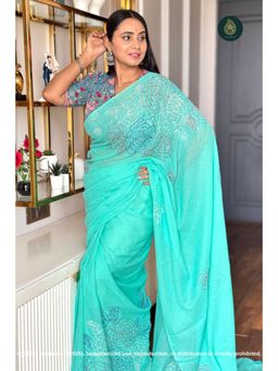 Ethnic Elements - Women Green Mul Cotton Saree Without Blouse