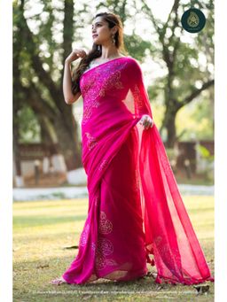Ethnic Elements - Women Pink Mul Cotton Saree Without Blouse