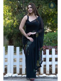 Ethnic Elements - Women Black Mul Cotton Saree Without Blouse