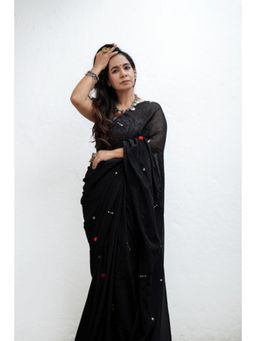 Ethnic Elements - Women Black Mul Cotton Saree Without Blouse