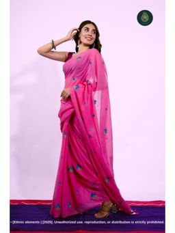 Ethnic Elements - Women Pink Mul Cotton Saree Without Blouse