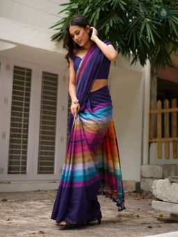 Ethnic Elements - Women Multi-Color Cotton Saree Without Blouse