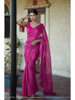 Ethnic Elements - Women Pink Mul Cotton Saree Without Blouse