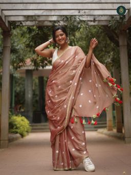Ethnic Elements - Women Brown Mul Cotton Saree Without Blouse