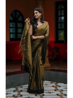 Ethnic Elements - Women Gold Mul Cotton Saree Without Blouse
