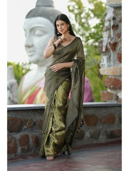 Ethnic Elements - Women Olive Mul Cotton Saree Without Blouse