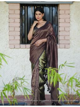 Ethnic Elements - Women Maroon Mul Cotton Saree Without Blouse