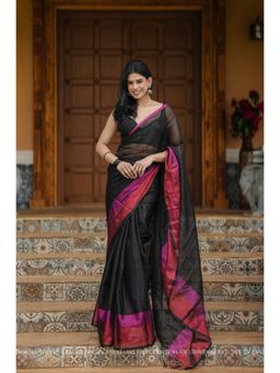 Ethnic Elements - Women Black Mul Cotton Saree Without Blouse