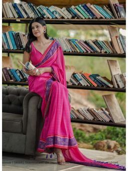 Ethnic Elements - Women Pink Mul Cotton Saree Without Blouse