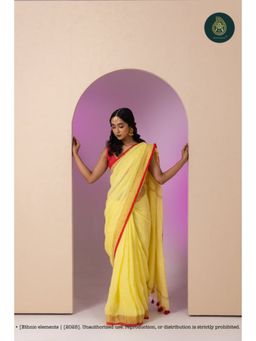 Ethnic Elements - Women Yellow Linen Saree Without Blouse