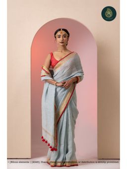 Ethnic Elements - Women Blue Linen Saree Without Blouse