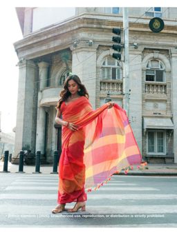 Ethnic Elements - Women Multi-Color Mul Cotton Saree Without Blouse