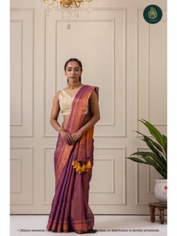 Ethnic Elements - Women Purple Tissue Saree with Unstitched Blouse