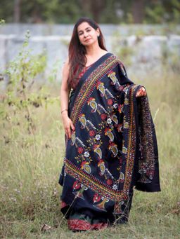 Ethnic Elements - Women Black Wool Embroidered Dupatta