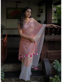 Ethnic Elements - Women Pink Mul Cotton Saree Without Blouse