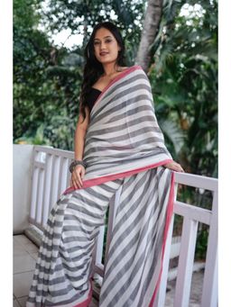 Ethnic Elements - Women Grey Mul Cotton Saree Without Blouse