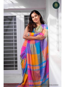 Ethnic Elements - Women Multi-Color Mul Cotton Saree Without Blouse