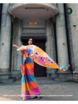 Ethnic Elements - Women Multi-Color Mul Cotton Saree Without Blouse