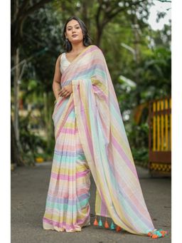 Ethnic Elements - Women Multi-Color Mul Cotton Saree Without Blouse