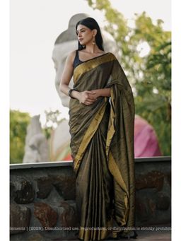 Ethnic Elements - Women Black Mul Cotton Saree Without Blouse