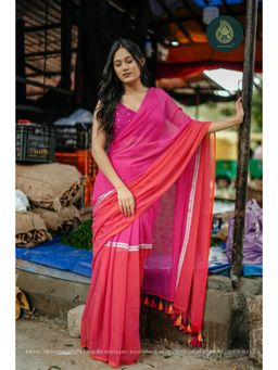 Ethnic Elements - Women Pink Mul Cotton Saree Without Blouse