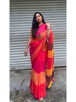 Ethnic Elements - Women Multi-Color Mul Cotton Saree Without Blouse