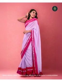 Ethnic Elements - Women Lavender Mul Cotton Saree Without Blouse