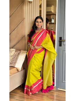 Ethnic Elements - Women Yellow Mul Cotton Saree Without Blouse
