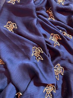 Ensembles - Fish Blue Saree With Unstitched Blouse