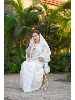 Ensembles - Gangubai Wali Safed Saree With Unstitched Blouse