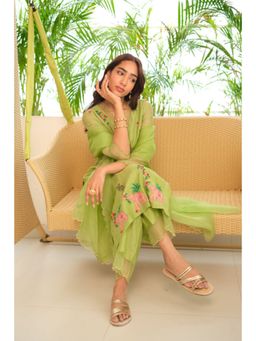 KAVANA - Women Embroidered Green Numani Silk Organza Dupatta