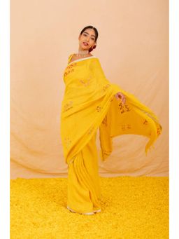 KAVANA - Women Yellow Embroidered Gauri Linen Saree