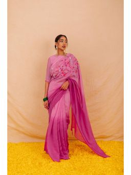 KAVANA - Women Pink Bindu Chanderi Saree with Unstitched Without Blouse
