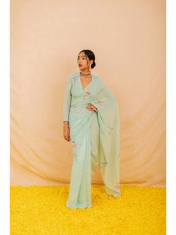 KAVANA - Women Green Embroidered Gita Chanderi Saree with Unstitched Blouse