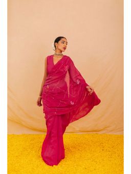 KAVANA - Women Pink Embroidered Charu Chanderi Saree with Unstitched Blouse