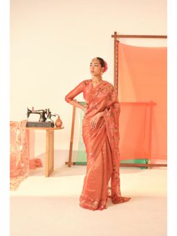KAVANA - Women Brown Anandi Silk Tissue Saree with Unstitched Without Blouse