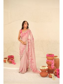 KAVANA - Women Beige Gulbano Tissue Linen Saree with Unstitched Blouse