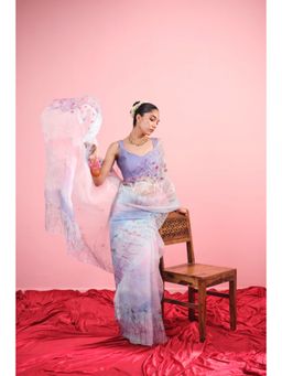 KAVANA - Women Printed Blue Aasmani Silk Organza Saree