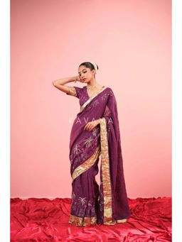KAVANA - Women Purple Amrapali Linen Saree with Unstitched Blouse