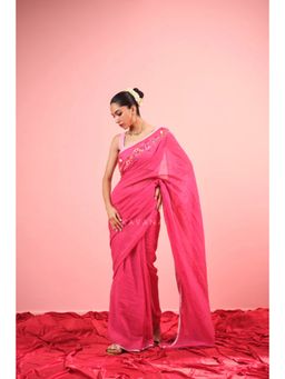 KAVANA - Women Floral Pinkravya Linen Saree with Unstitched Blouse