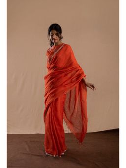 KAVANA - Orange Silsila Linen Saree with Unstitched Blouse
