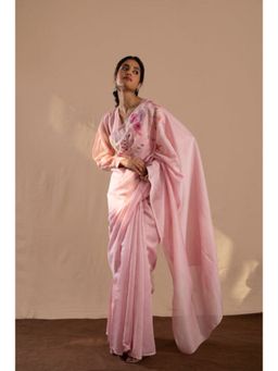 KAVANA - Women Pink Bagh Chanderi Saree with Unstitched Without Blouse