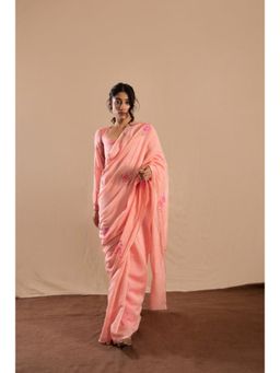 KAVANA - Women Pink Embroidered Gulmohar Chanderi Saree with Unstitched Without Blouse